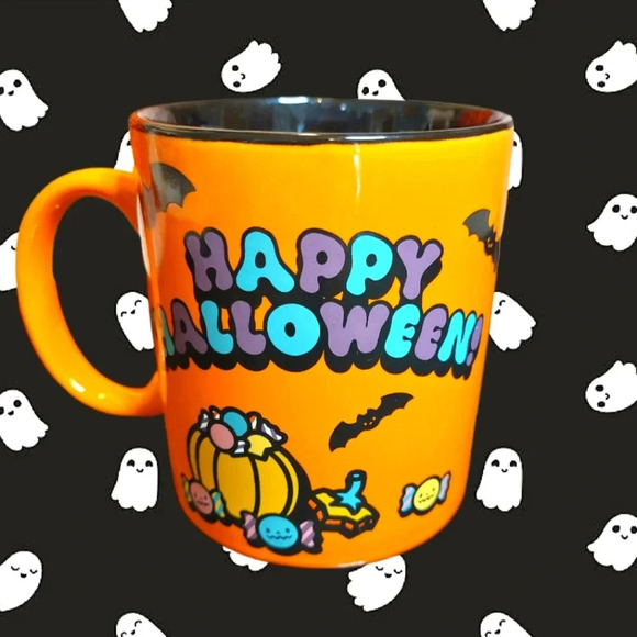 Halloween Pumpkin Hello Kitty Orange and Black Coffee Tea Mug - Picture 2 of 5